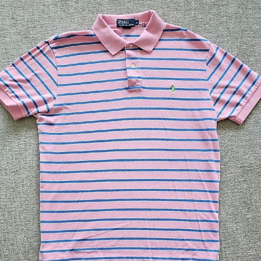 Polo by Ralph Lauren Pink and Blue Striped Polo Shirt